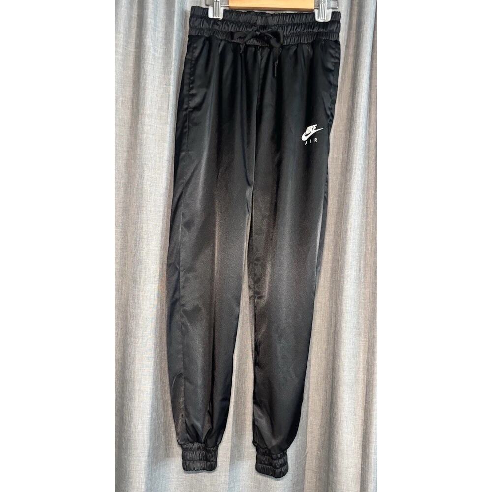 NIKE AIR Women Satin Track Pants Black Pull On Drawstring Size Xsmall